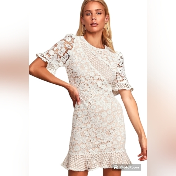 Host Pick Lulus My Dearest White Lace Short Sleeve Mini Dress - Picture 3 of 14